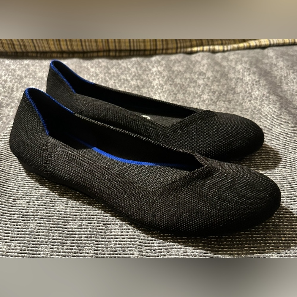 Rothy's Black Knit Flats with Blue Trim